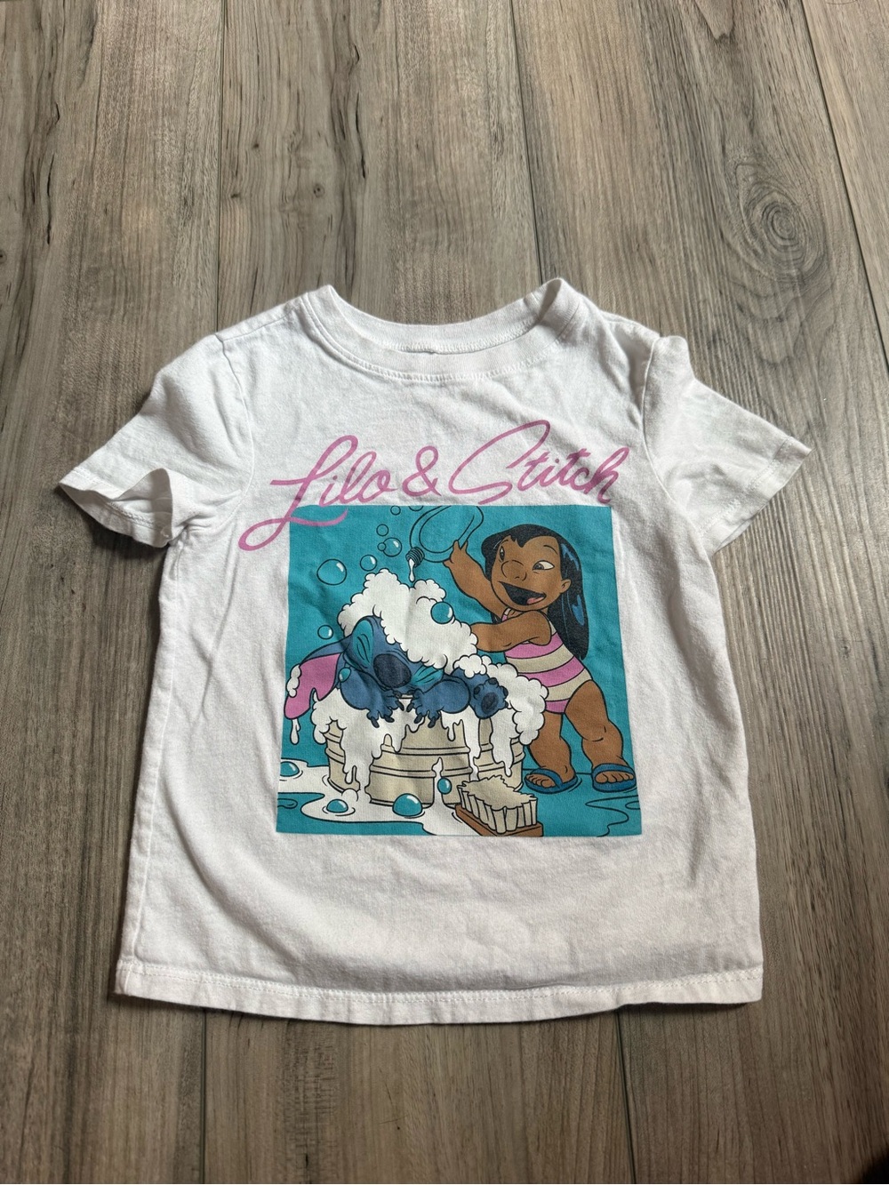 Lilo & Stitch White Graphic Tee with Turquoise Print Size 3T